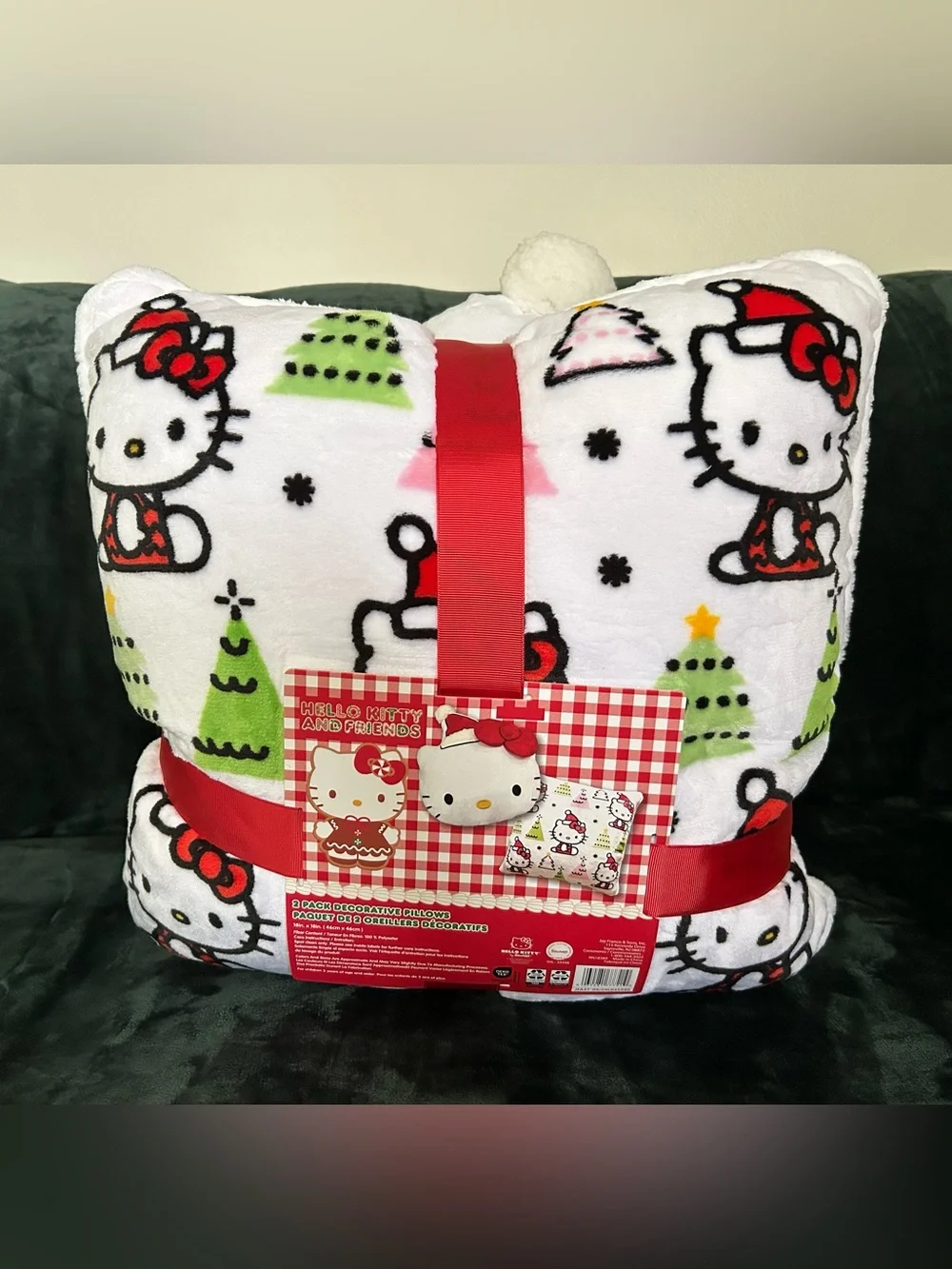 2pk Hello Kitty Holiday 18inch square pillow and shaped head pillow
